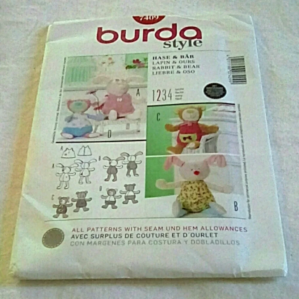 Burda Stuffed Dolls, Rabbit w/dress & Bear